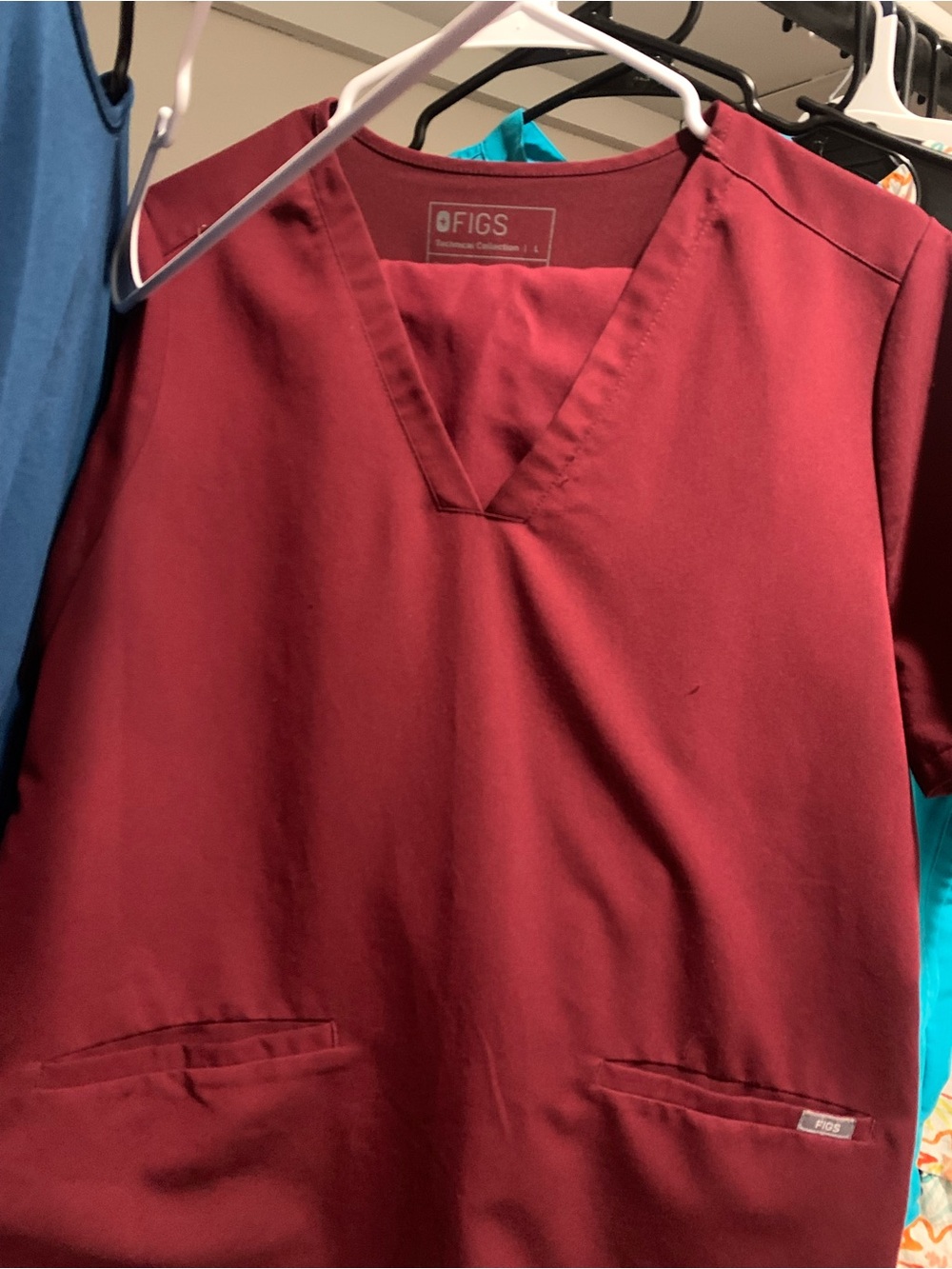 FIGS V-Neck Scrub Top in Burgundy